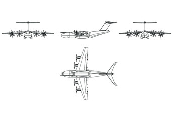 A400 military transport cargo aircraft isolated on white background. Vector Military machine. Military vehicle logotype.