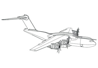 A400 military transport cargo aircraft isolated on white background. Vector Military machine. Military vehicle logotype.