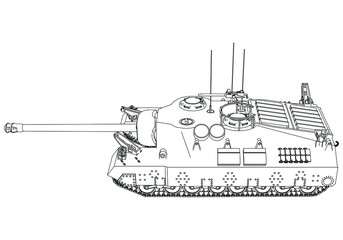 American super heavy tank isolated on white background. Vector Military machine. Military vehicle logotype.