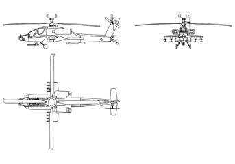 Apache attack helicopter isolated on white background. Vector Military machine. Military vehicle logotype.