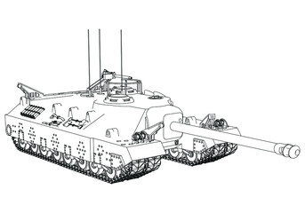 American super heavy tank isolated on white background. Vector Military machine. Military vehicle logotype.