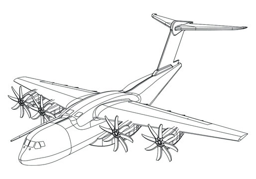 A400 military transport cargo aircraft isolated on white background. Vector Military machine. Military vehicle logotype.