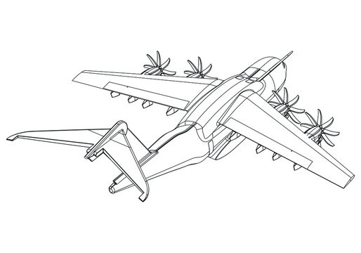 A400 military transport cargo aircraft isolated on white background. Vector Military machine. Military vehicle logotype.