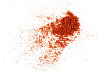 Pile of red paprika powder isolated on white, top view