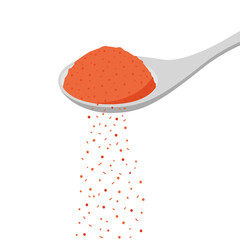 Chilli powder drop vector. free space for text. white background. ingredient on spoon.