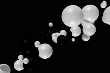 Black and white random balls background design. Abstract 3d render illustration