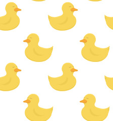 Yellow bath duck pattern background. Cute animal kids toy for water game