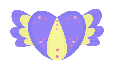 Blue and yellow heart with wings, illustration