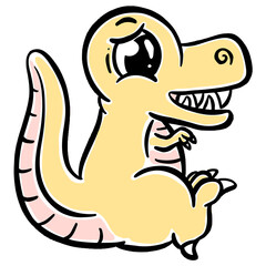 Cute Cartoon Dinosaur Illustration for Children Looking Happy Vector