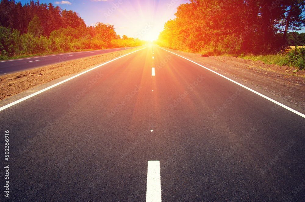 Poster Asphalt car road and clouds