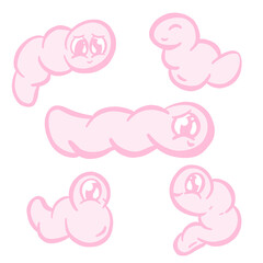 Cute Little Pink Wiggly Worm Cartoon Vectors