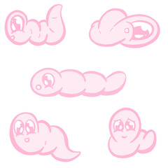 Cute Little Pink Wiggly Worm Cartoon Vectors