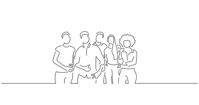 Company work team in line art animation. Video footage of a group of business people working. Black linear video on white background. Animated gif illustration design.