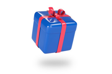 3d blue gift box with ribbon bow isolated on a white background. 3d render