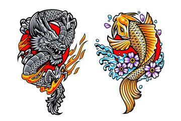 Dragon and Koi Japanese Tattoo Arts - 502357333