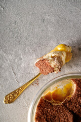Tiramisu. Dessert with cream for breakfast. High quality photo