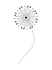 Geometric dandelion flower vector illustration isolated on white. Floral design element for print, branding, card, poster. Line art minimal contemporary drawing.