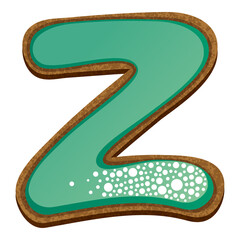 Letter z in the form of cookies with aquamarine icing, alphabet, vector illustration