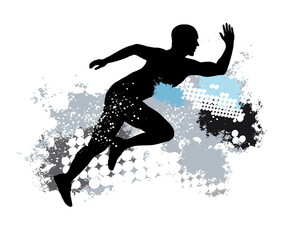 Running sport graphic with dynamic background.