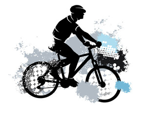 Cycling sport graphic with dynamic background.