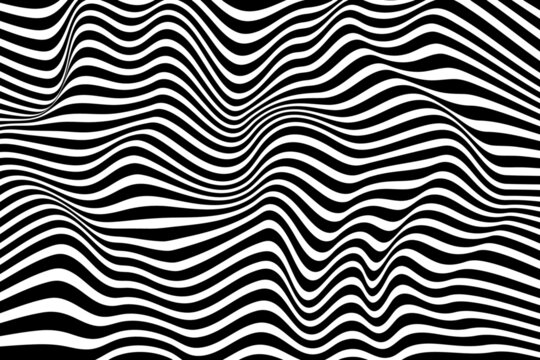 Monochrome wavy surface. Black and white curved lines background design. Trendy wave pattern texture