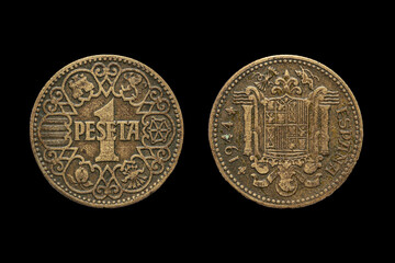 Spanish peseta coin obverse and revese. Currency of Spain
