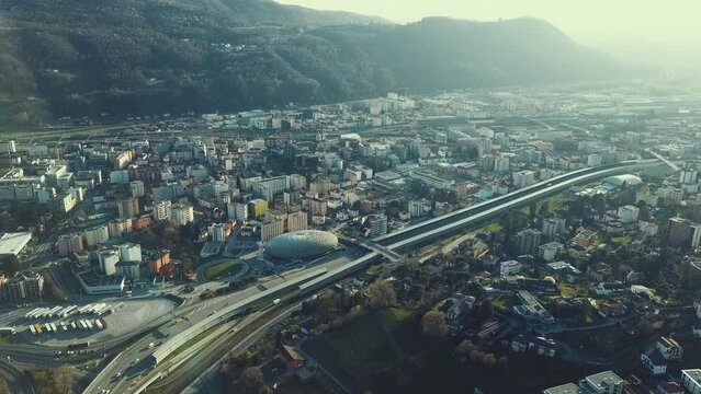 Aerial view of a road of Chiasso and Vacallo in Ticino, Switzerland
