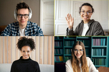 Screen video call colleagues people group conference online young entrepreneurs