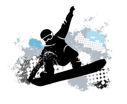 Ski sport graphic with dynamic background.