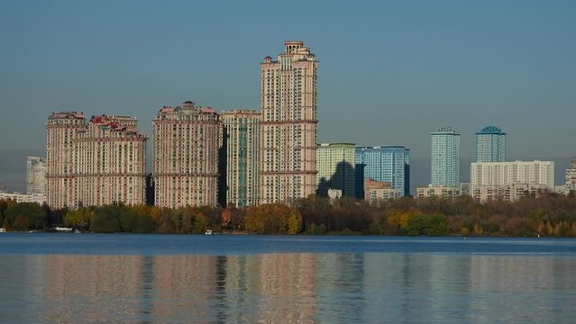 Daytime view of the Moscow river, Great Stroginsky zaton, Russia