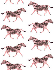 Fototapeta na wymiar Vector seamless pattern of flat pink zebra isolated on white background