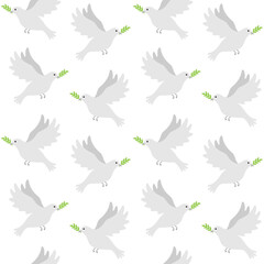 Vector seamless pattern of flat pigeon of peace isolated on white background
