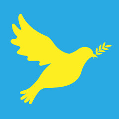 Vector flat pigeon of Ukraine yellow peace silhouette isolated on blue background