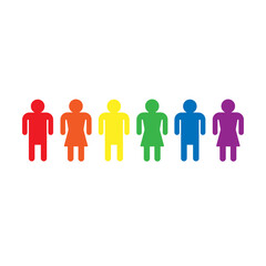 Vector people silhouette with lgbt rainbow flag isolated on white background