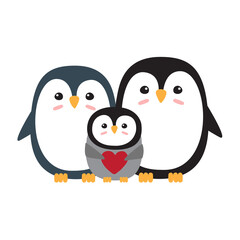 Vector flat hand drawn penguin family isolated on white background
