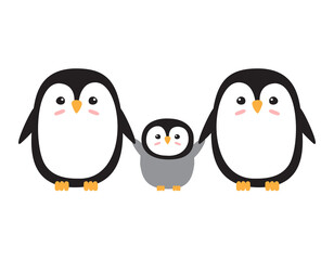 Fototapeta premium Vector flat hand drawn penguin family isolated on white background