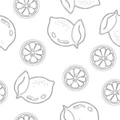 Hand draw black and white seamless pattern with lemons or limes - 502360987