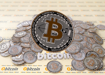 3D rendering of a pile of bitcoins