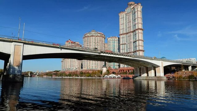 Daytime view of the Moscow river, Great Stroginsky zaton, Russia