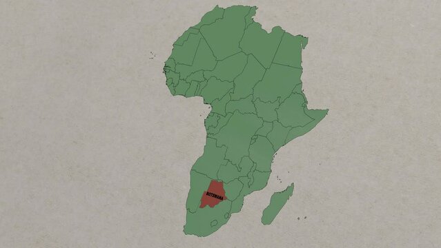 Map showing Botswana From above zooming in. Botswana map location on Africa map, borders of Botswana