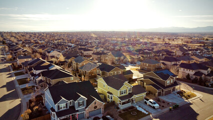 Drone photo of the sprawling suburbs in broad daylight in Thornton