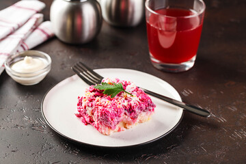 Dinner table with different dishes, set menu for nutritious healthy lunch in restaurant, business lunch