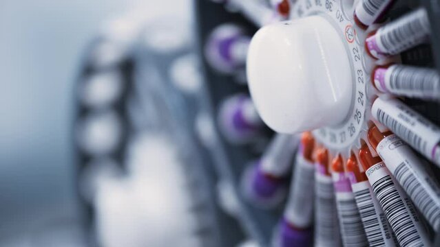 automatic hematology analyzer with glass test tubes with blood