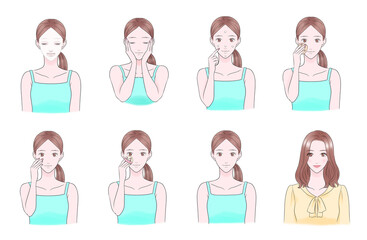 A set of women doing skin care and base makeup