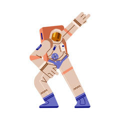 Spaceman dancing disco, flat vector illustration isolated on white background.