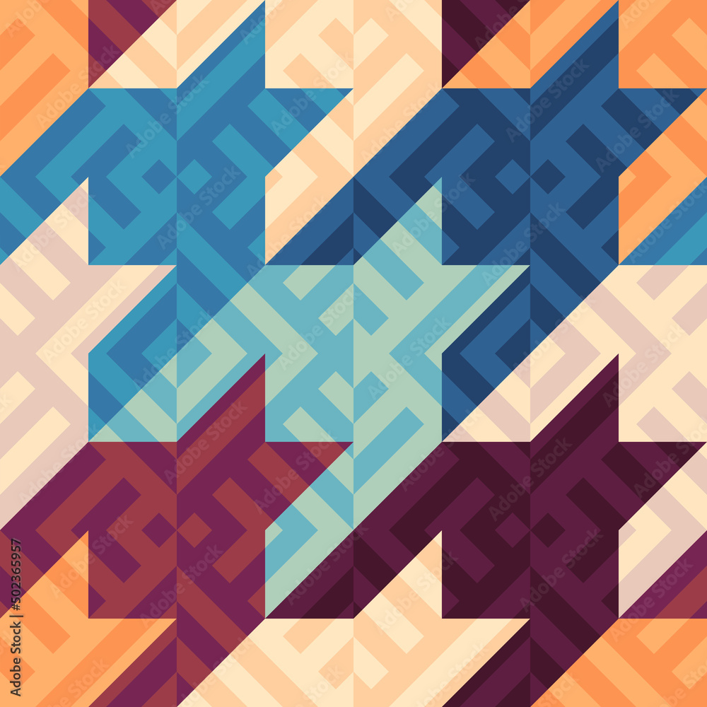 Poster classic hounds-tooth pattern in a patchwork collage style.