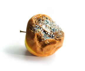 Rotten apple close-up on a white background