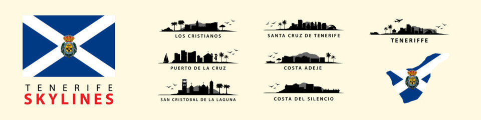 Tenerife Island Skylines, Silhouettes of Santa Cruz, Costa Adeje, Costa Del Silencio, San Cristobal, Puerto De La Cruz. Spanish Tropical Travel Destinations. Collection of Exotic Landscapes. © Marek