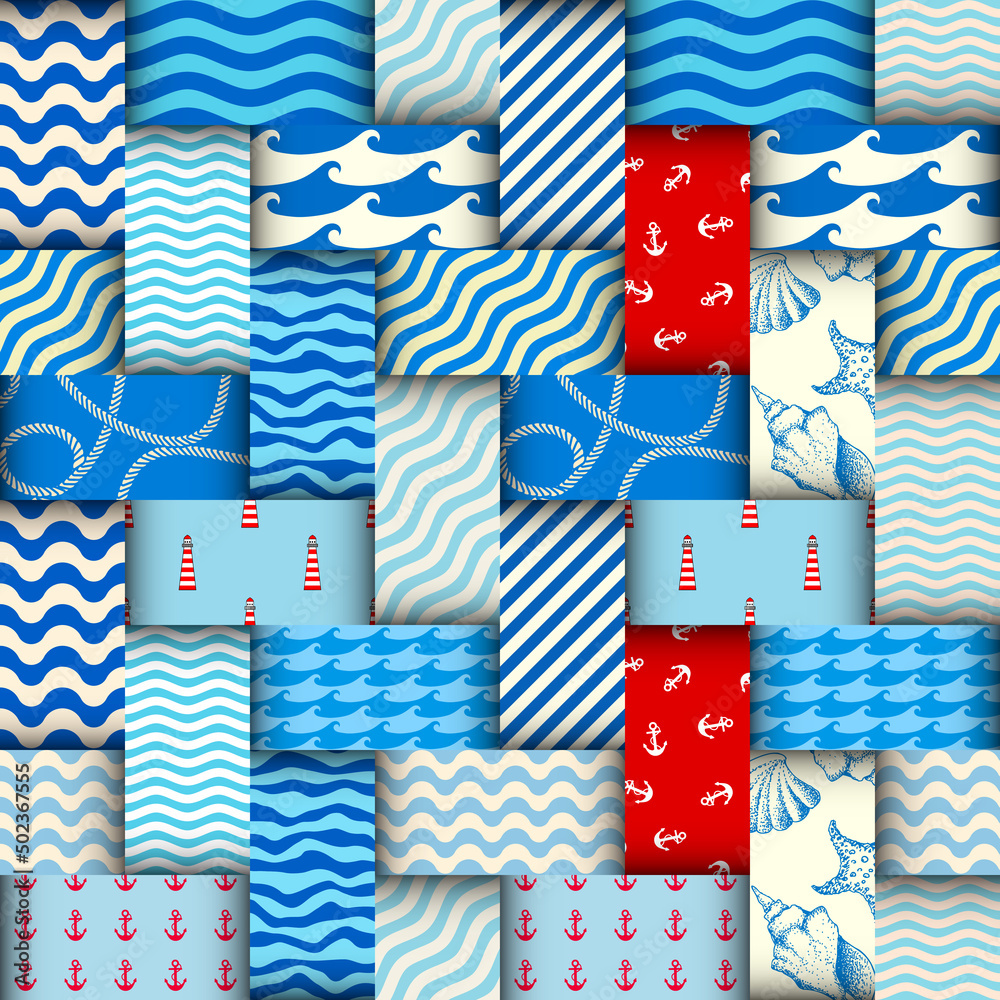 Poster Patchwork textile pattern. Seamless quilting design background.