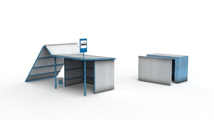 Obraz premium Old bus stop render on a white background. 3D rendering